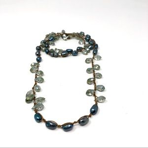 Handmade Blue Pearl Long Strand Necklace